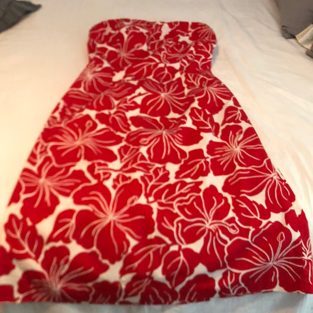 Limited hibiscus strapless tea length dress